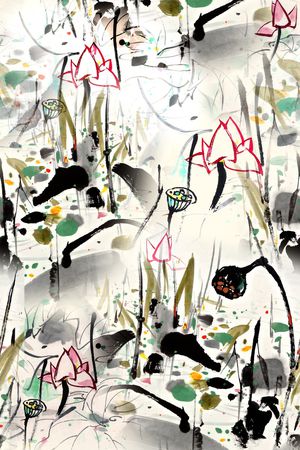 手绘水墨印花华亿平台图片