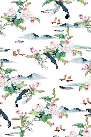 中国画手绘桃花印花华亿平台图片