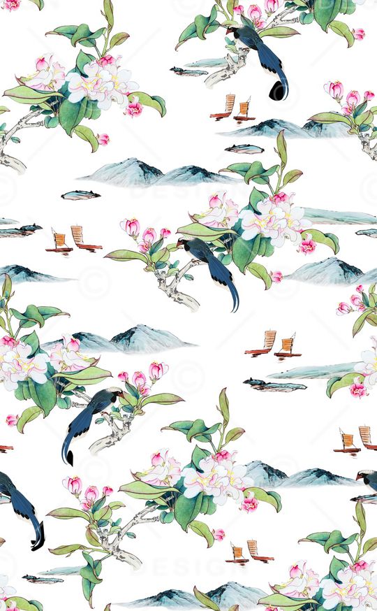 中国画手绘桃花印花华亿平台图片