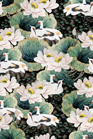 中国风水墨荷花印花华亿平台图片