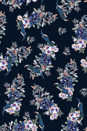 836808-手绘中国风杜鹃花，花卉，鸟-B