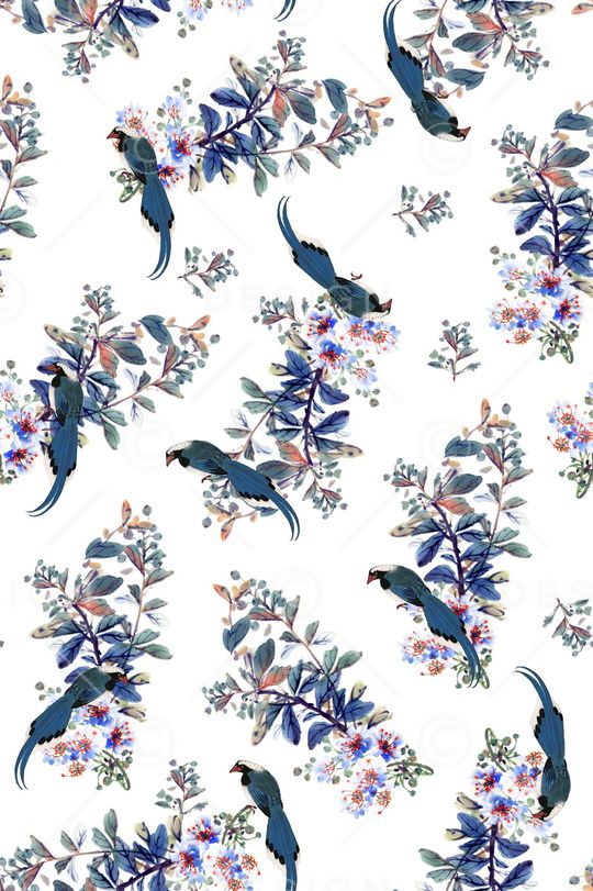 手绘中国风杜鹃花印花华亿平台图片