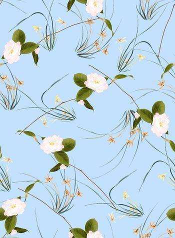 手绘水彩茶花印花华亿平台图片