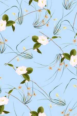 手绘水彩茶花印花华亿平台图片