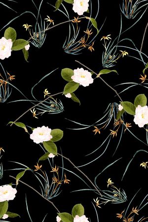 手绘水彩茶花印花华亿平台图片