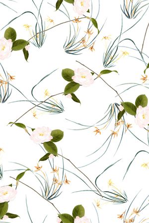 手绘水彩茶花印花华亿平台图片