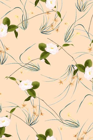 手绘水彩茶花印花华亿平台图片