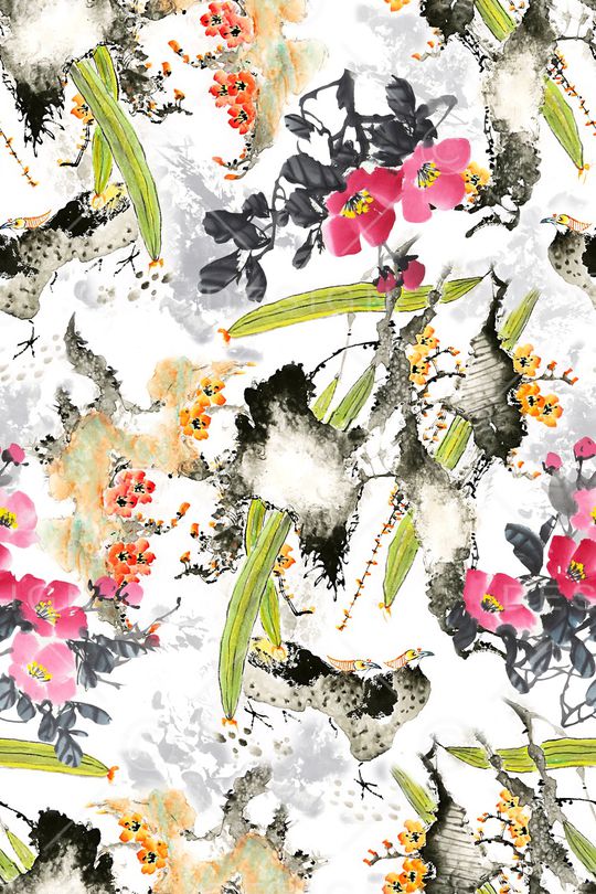 手绘花卉印花华亿平台图片