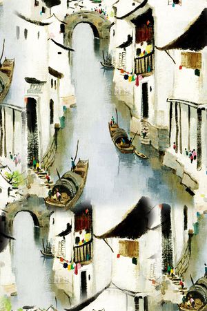 手绘房子印花华亿平台图片