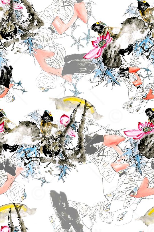 手绘花卉印花华亿平台图片