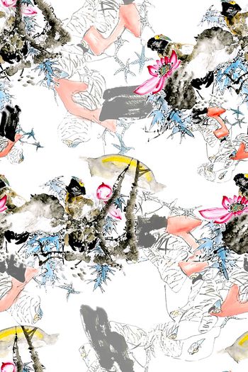 手绘花卉印花华亿平台图片