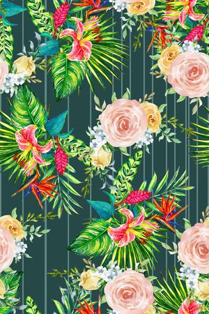 热带花卉印花华亿平台图片