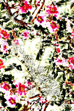 手绘花卉印花华亿平台图片