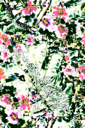 手绘花卉印花华亿平台图片