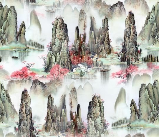 国画山水印花华亿平台图片