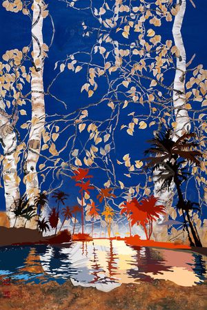 椰子树印花华亿平台图片