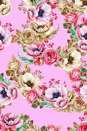 抽象手绘水彩画植物花卉数码印花印花华亿平台图片