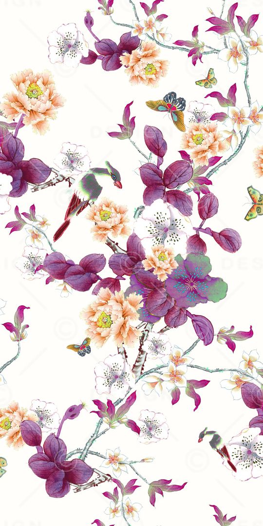 工笔花鸟印花华亿平台图片