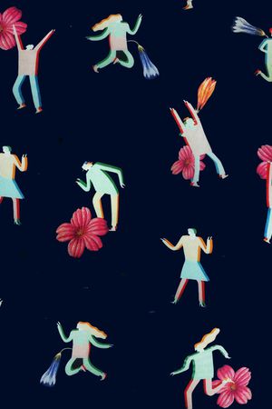 趣味人物与花朵印花华亿平台图片