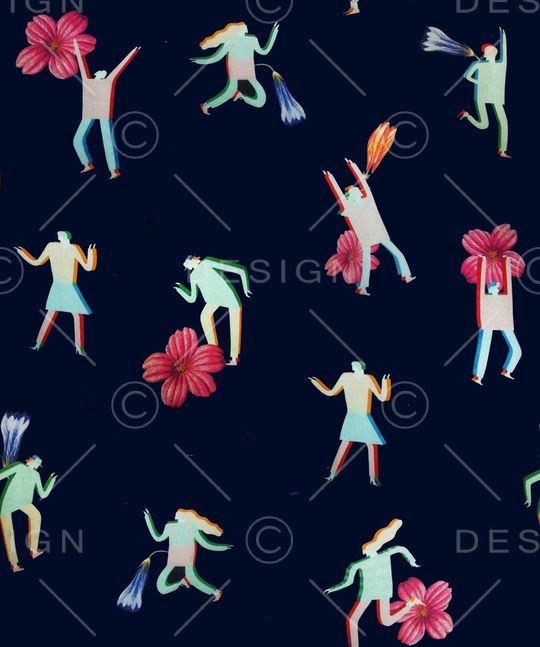 趣味人物与花朵印花华亿平台图片