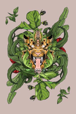 花丛中的老虎印花华亿平台图片