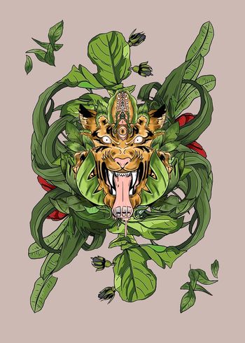 花丛中的老虎印花华亿平台图片