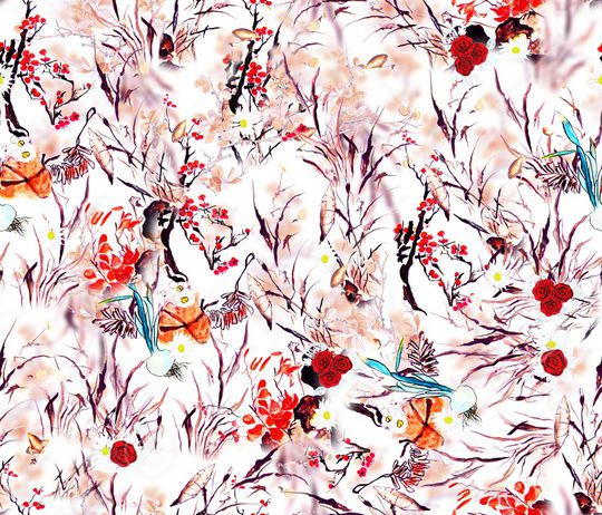 手绘花卉印花华亿平台图片