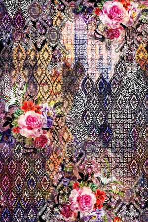 复古民族花纹印花华亿平台图片