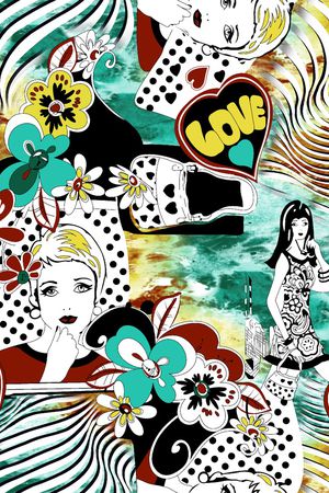 花卉人物组合印花华亿平台图片