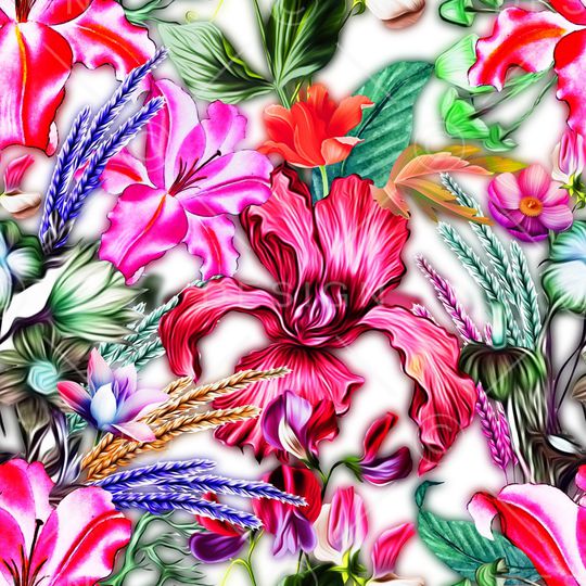 手绘花卉印花华亿平台图片