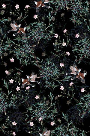 手绘枝叶花印花华亿平台图片