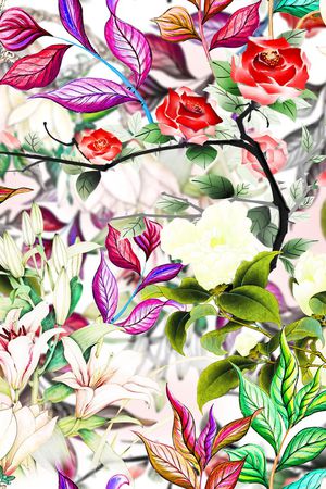 手绘花卉印花华亿平台图片