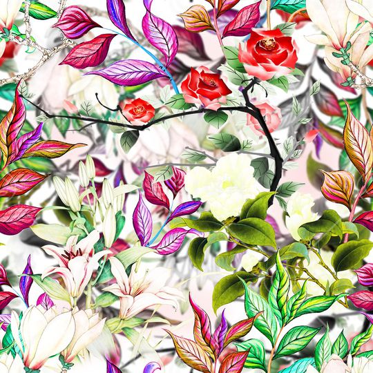 手绘花卉印花华亿平台图片