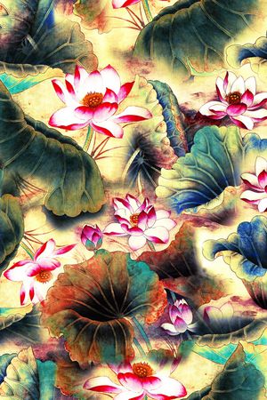 国画荷花印花华亿平台图片