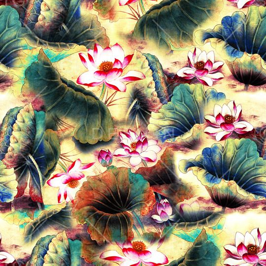 国画荷花印花华亿平台图片