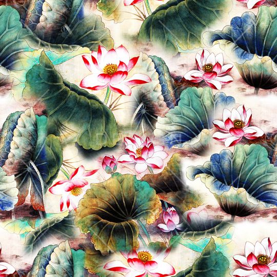 国画荷花印花华亿平台图片