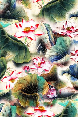 国画荷花印花华亿平台图片