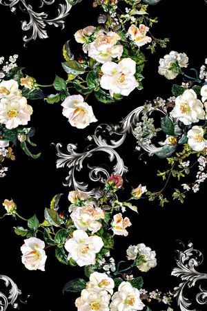 油画花卉、卷草纹、欧式花纹、素雅花卉印花华亿平台图片