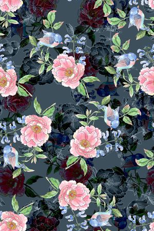 大花花卉印花华亿平台图片