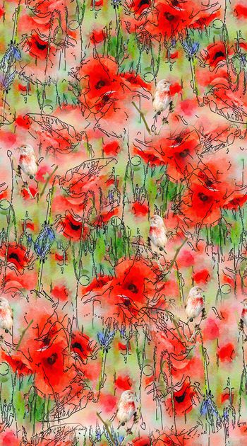 872875-红花与小鸟