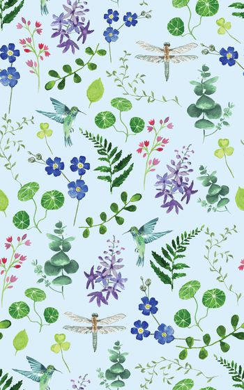 873579-20170617 水彩 植物 鸟 