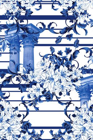 条纹花朵组合印花华亿平台图片