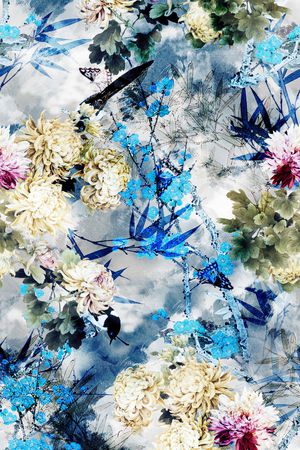 国画花卉、花鸟、水墨画、中国风印花华亿平台图片