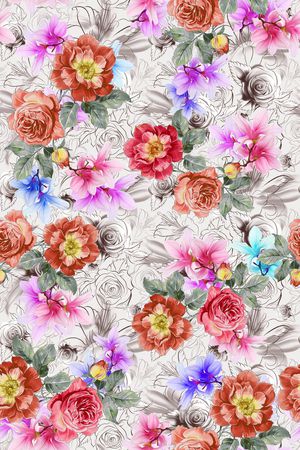 手绘花卉印花华亿平台图片