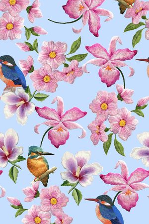 刺绣花鸟印花华亿平台图片