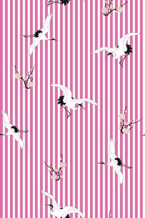 仙鹤梅花条纹印花华亿平台图片