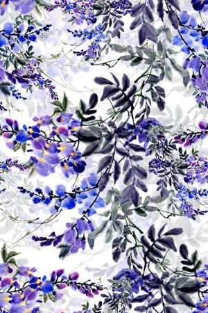 手绘水墨花卉印花华亿平台图片