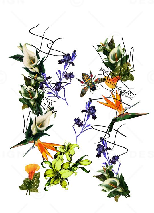 淡雅手绘花卉印花华亿平台图片