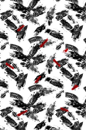 手绘城市建筑印花华亿平台图片