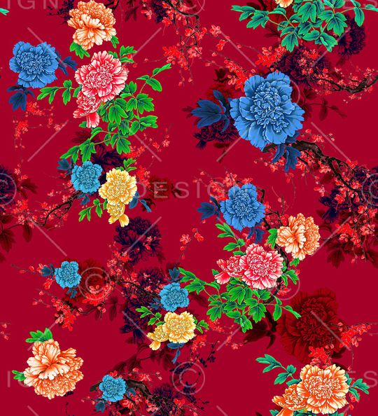 牡丹印花华亿平台图片